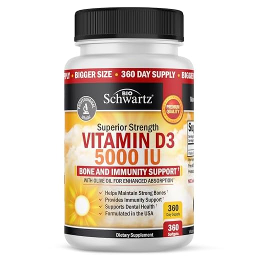 Vitamin D3 5000 IU (125 mcg) Natural Immune Support Supplement, Bone Strength, Healthy Muscle Function, with Olive Oil for Highest Absorption, Gluten Free & Non-GMO, 1 Year Supply, 360 Softgels