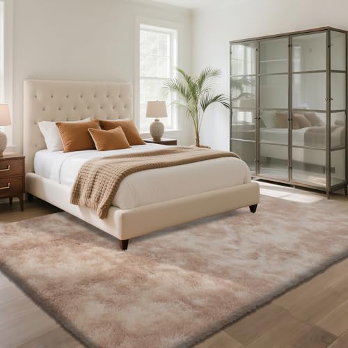 Fluffy Rug Shaggy Area Rug, Mottling Beige 5x8 Area Rugs for Bedroom, Small Bedside Rug, Soft Fluffy Shaggy Entryway Throw Rugs for Living Room Bedroom Kids Room Home Decor