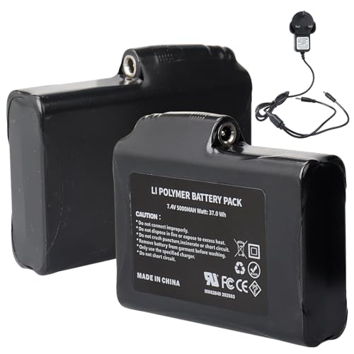 Image of Lushtower 7.4V 5000mAh 2PCS Rechargeable Li-Polymer Batteries with Charger for Heated Gloves Socks Clothing, and Heated Balaclavas Hats Insoles Thermal Underwear Bottoms, Mittens 37Wh 3.5x1.35mm