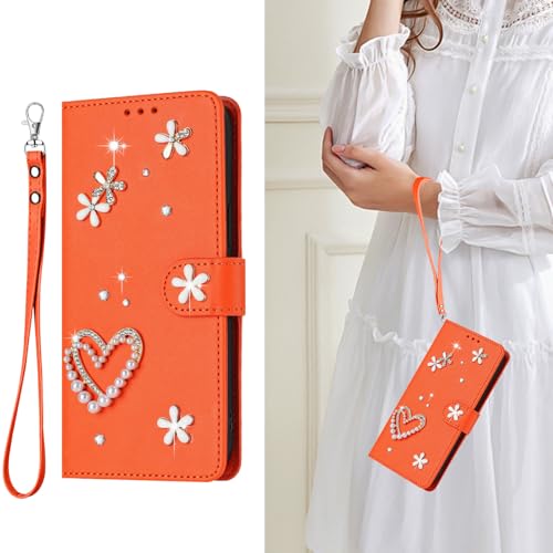 WOWUDI �Ή� Tecno Spark 6 GO/GO 2020 / GO 2021 �蒠�^�P�[�X �ԕ� �p�[���n�[�g �X�g���b�v�t�� PU���U�[ �J�[�h���[ �ʐ^���� �}�O�l�b�g�J�� �X�^���h�@�\ �ϏՌ� �P�[�X -Orange