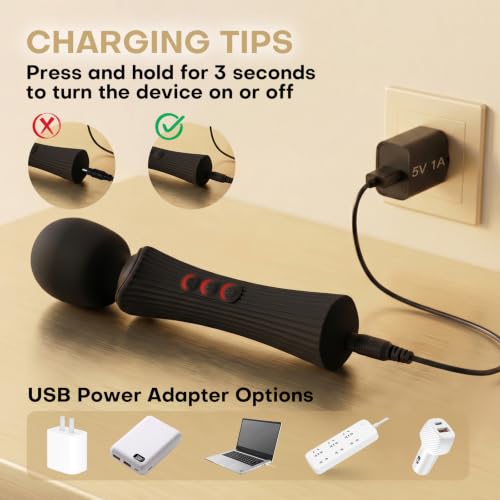 Image of Handheld Personal Wand Massager - USB Rechargeable, Black