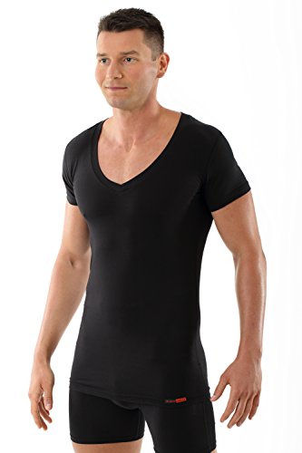 Men's deep v-Neck Business Undershirt with Short Sleeves Stretch Cotton Black2