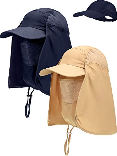 2 Pieces Cotton Safari Hat Wide Brim Fishing Cap Foldable Boonie Hat Double-Sided Outdoor Sun Hat for Men and Women (Style 4)