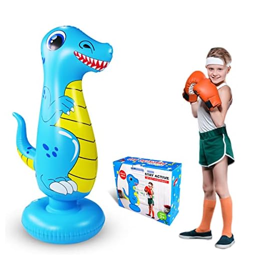 Inflatable Punch Bag for Kids,Dinosaur Boxing Bag,Free Standing Boxing Bag for Immediate Bounce Back Heavy Punching Bag for Practicing Karate,Taekwondo,De-Stress Boxing Bag for Boy/Girl (120CM Blue)