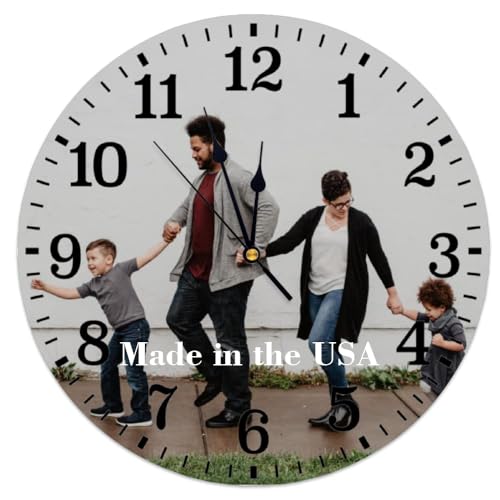 Customgiftshop 10X10 INCH (25X25CM) Custom Round Wood Clock Personalized Hanging Wooden Clock With Photo Image Text Logo Gift For Family Members Friends Farmhouse Wall Art Rustic Home Decor cover