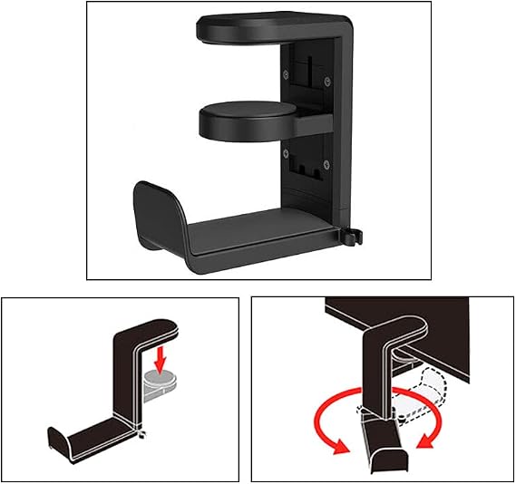 Black 360 Degree Rotation Adjustable Headphone Stand Headset Hanger PC Gaming Headset Headphone Hook Holder Hanger Mount