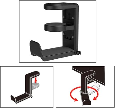 Black 360 Degree Rotation Adjustable Headphone Stand Headset Hanger PC Gaming Headset Headphone Hook Holder Hanger Mount