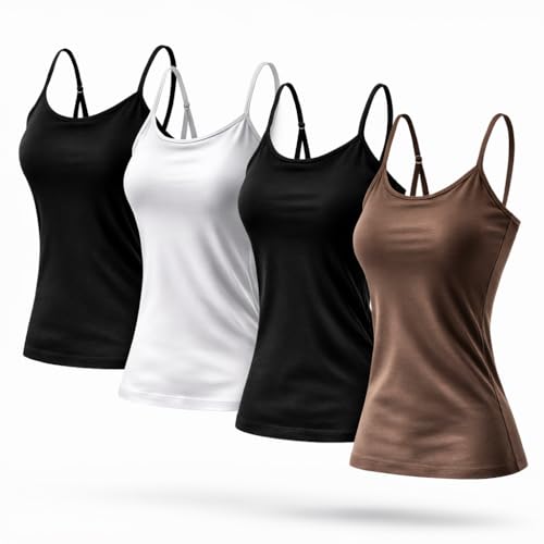 Catálogo de Camisetas de tirantes - los preferidos. 43 Genérico Paquete de 4 Camisetas Sin Mangas para Mujer Unitalla (S-M) - Blusas Básicas de Tirantes - Top Deportivo y Casual Elástico - Ropa de Moda en Colores Básicos (Negro -...