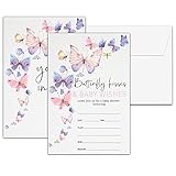 Butterfly Baby Shower Invitations, Butterfly Kisses & Baby Wishes Gender Neutral Invitation, Double-Sided Boho Fill In Invites, Gender Reveal Party Decorations, 25 Cards With 25 Envelopes(A01)