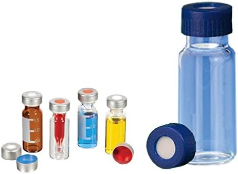 BX-KT-09C-SAVER 9 mm Screw Top Clear Glass Vials, 1.5/2.0 ml for HPLC/GC, USP Type 1 with White Si/Red PTFE Septa in Blue Screw Cap (Pack of 1000)