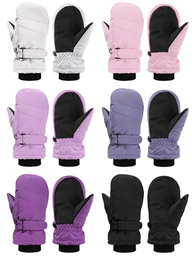 Image of Newcotte 6 Pairs Winter Ski Mittens Kids Waterproof Warm Snow Gloves for Boys Girls Cold Weather Outdoor Activities