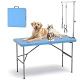 ynhurenth 49'' Pet Grooming Table for Large Dogs, Foldable Professional Grooming Table for Dogs at Home with Double Loops/Adjustable Arm, Capacity up to 330lbs, Blue