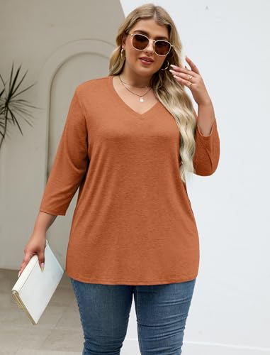 Halife Womens Plus Size Tops 3/4 Sleeve V Neck T Shirts Casual Loose Basic Tunic Tees XL-5X4