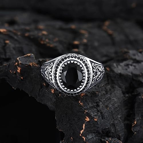 Bague homme ovale en onyx résistant bague argent faite main anti-usure
