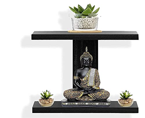 Image of Engineered Wood Wall Mounted Shelf for Living Room Floating Shelves for Bedroom Wall Display Rack for Hall Home and Office 2 Shelves (Black)
