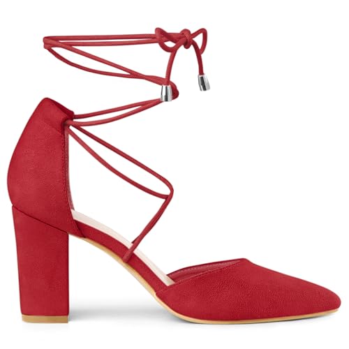 Image of Allegra K Women's Pointed Toe Chunky Heels Lace Up Sandals Pumps
