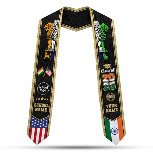 MonkeyVan Personalized India Graduation Stole, Indian Graduation Sash, India Flag Graduation Stole, Class of 2025 Id8