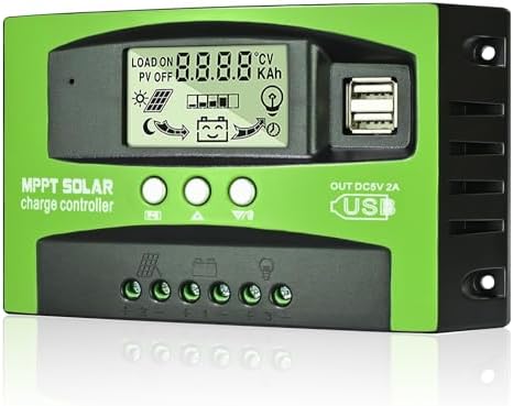 MPPT 100A Solar Charge Controller 12V 24V Solar Controller, MPPT Solar Charge Controller 100A with Temperature Sensor 2 USB Ports LCD Display, Suitable for Solar Panel 12V 24V Lead Acid and Lithium