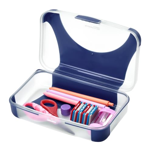 Image of LockerMate by Bostitch Hard Pencil Case, Durable Plastic Pencil Box, Kid-Friendly Design, Navy & Clear