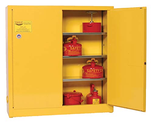Eagle 24 Gallon Steel Flammable Gasoline Liquid Storage Cabinet, Wall Mount, Manual Closing Door, 3 Shelf, Yellow, 1976X #TOP1