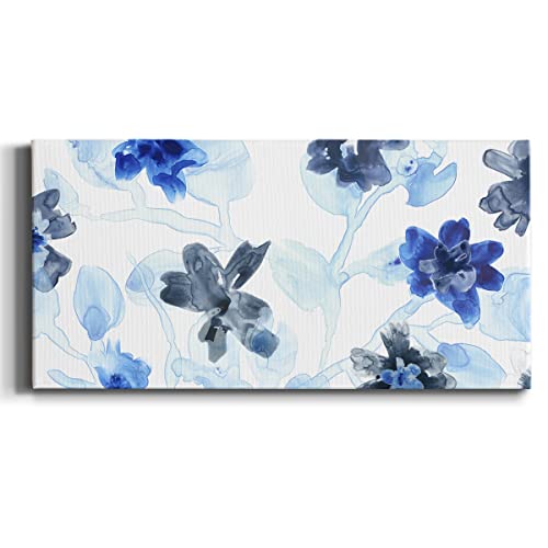 Renditions Gallery Canvas Floral Wall Art Home Paintings & Prints Blue Romantic Flowers Modern Abstract Botanical Romantic Artwork Decorations for Bedroom Office Kitchen - 8"x16" -LT515