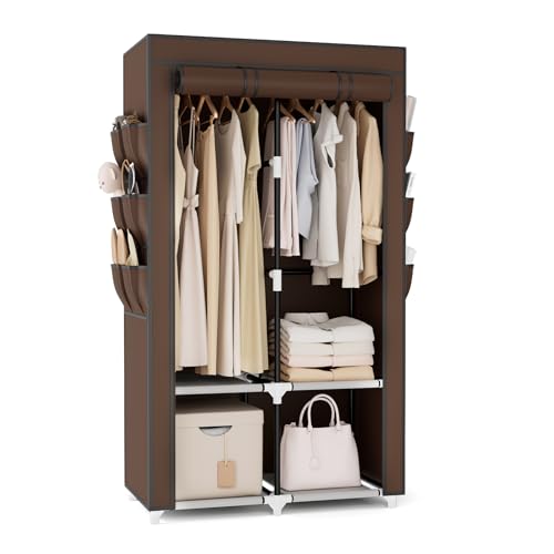 Recopilación de Closet Portatil Walmart - los preferidos. 47 VTRIN - clóset portátil para colgar ropa con 4 estantes de almacenamiento, 2 varillas colgantes y 6 bolsillos, estante de ropa estable y fácil de montar con funda para clóset...