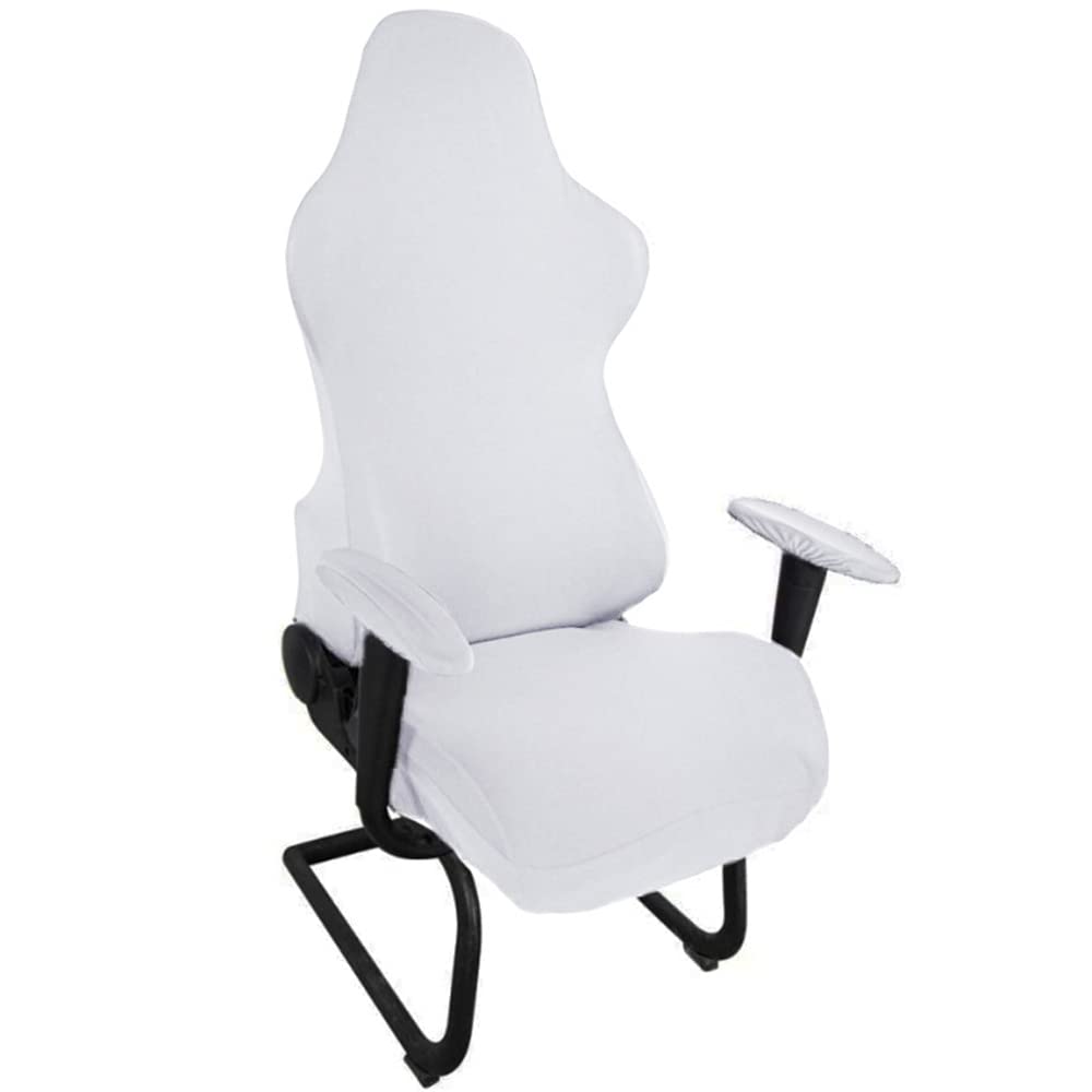 Highdi White Stretchable Gaming Chair Covers, Computer Office Chair Cover Stretch High Back, Spandex Gaming Armchairs Protector For Racing Chairs, Game Chair (One Size,)