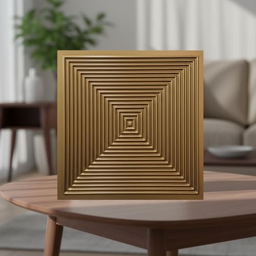 Image of Kayra Decor 3D PVC Wall Panels for Bedroom & Living Room | Line Design |Gold Color | 19.7 x 19.7 Inch | Pack of 12 | 32.28 Sq Ft