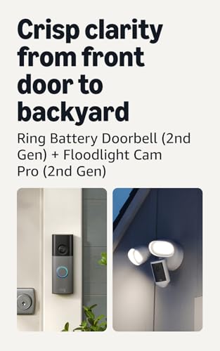 Image of Ring Battery Doorbell (newest model), Speckled Gray with Floodlight Cam Pro (newest model), White