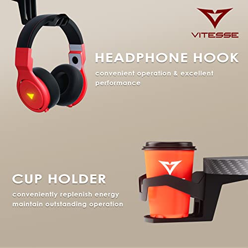 Vitesse Gaming Desk 63 Inch, Ergonomic Gamer Computer Desk With Mouse Pad, Pc Gaming Tables With Gaming Handle Rack, Cup Holder Headphone Hook #TOP6