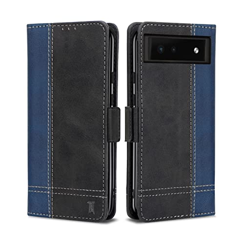 Google Pixel 6a Hülle, Magnet Leder Tasche Handyhülle, Klappbar Kartenfächer Google Pixel 6a Schutzhülle, Flip Slim TPU Bumper Silikon Bookcase, Stoßfeste Cover für Google Pixel 6a Blau Cover