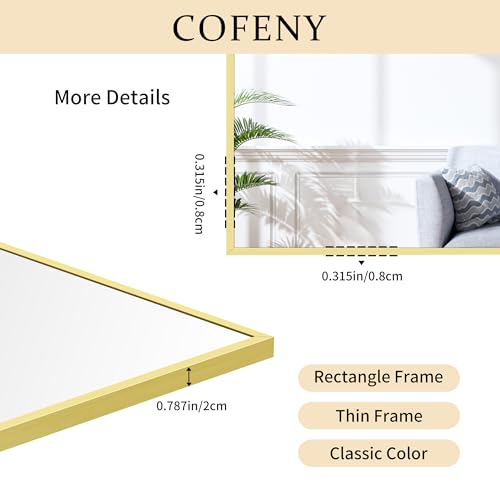 Image of COFENY Gold Bathroom Mirror for Wall, 60x36 Inch Rectangle Mirrors with Metal Frame, Modern Vanity Wall Mirror Decor for Bathroom Living Room, Entryway Hangs Horizontal or Vertical
