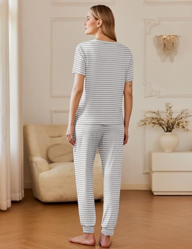 Image of Ekouaer Pajamas for Women Set 2 Pack Lounge Set Short Sleeve Pjs Joggers Long Pants Loungepwear with Pockets