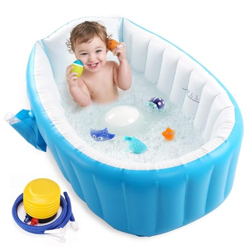 Image of LONGMIRE Inflatable Baby Bath Tub with Air Pump for 6 to 60 Months Portable Air-Filled Bathtub Mini Swimming Pool for Kids Foldable Swimming Tub for Indoor & Outdoor Uses