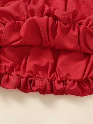 Image of Girls Skirts Cute Paperbag Bow Elastic High Waisted Bubble Ruffle Hem Puffy Mini Skirt