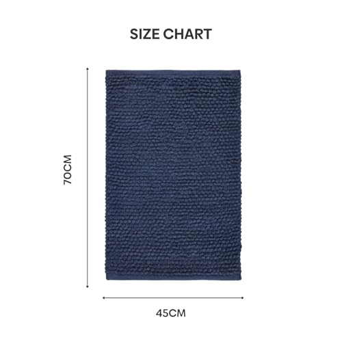 Image of haus & kinder Door Mat Cotton Chenille 1700 GSM | Ultra Soft Absorbent Anti Skid Bath Mat for Bathroom, Entrance & Kitchen | Thick Floor Mat | Dark Blue | 45 x 70 cm