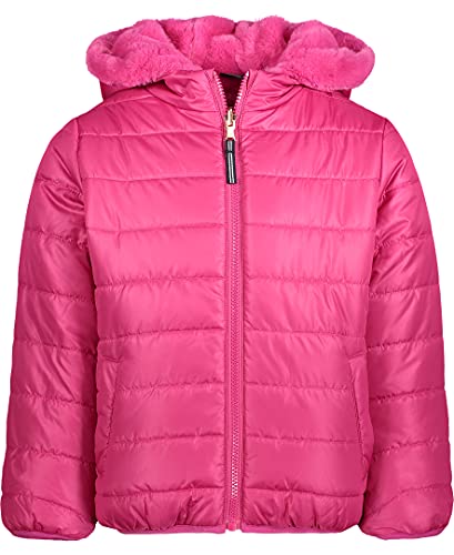 Nautica Girls' Hooded Winter Puffer Jacket, Heavy Weight Coat With Full Length Zipper, Berry/Reversible, 2T #TOP8