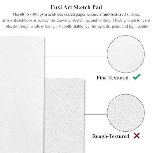 fuxi 934 x 1234 sketch book top spiral bound sketch pad 100 sheets 68lb100gsm acid-free drawing paper art sketchbook for drawing pad for kids artists amp beginners professional art supplies for adults