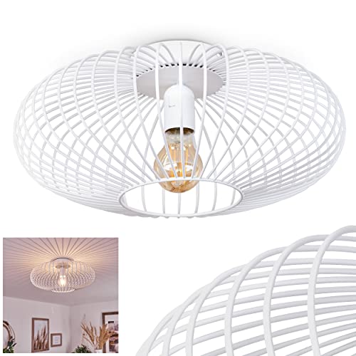 HOFSTEIN Deckenleuchte Wemude, runde Deckenlampe aus Metall in Weiß, Moderne Vintage Gitterlampe - 1-flammig E27-Fassung - 40 cm - Lichteffekt - Retro-Leuchte für Esszimmer, Küche, Innenbereich