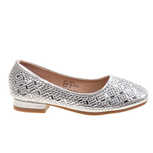 Nanette Lepore Girls Low Heel Rhinestone Dress Shoes,Silver,24