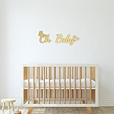Oh Baby Name Sign Baby Shower Boy/Girl Decorations Wooden Name Sign for Nursery Wall Decor Laser Cut Personalized Wooden Sign for Party Backdrops Banner with Gold Painted & Butterfly (No Custom)