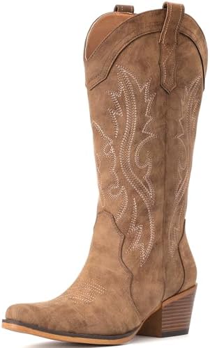IUV Cowboy Boots For Women Western Cowgirl Boots Mid Calf Snip Toe - 3