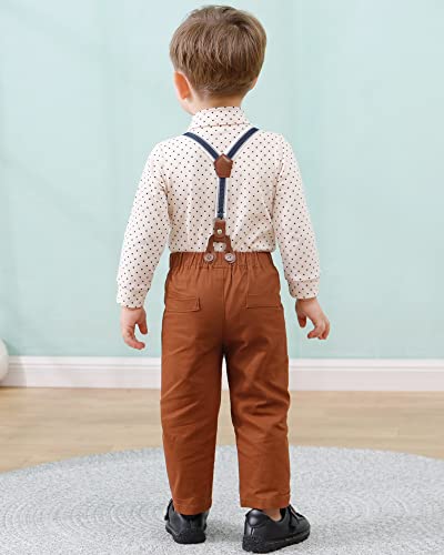 DISAUR Baby Boy Clothes Suits 4PCS Gentleman Outfit Dress Romper Beret Hat Suspender Pants Bow Tie Wedding Set4