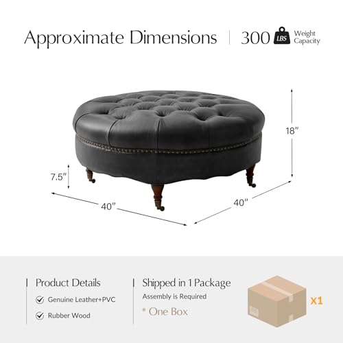 HULALA HOME Genuine Leather Round Coffee Table