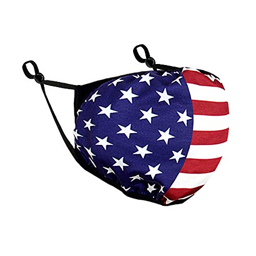 WIRESTER Unisex Cloth Face Mask with Adjustable Ear Loops, 2 Layer Fabric Face Cover Fashionable Design - American Flag
