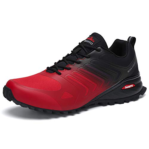 Dannto Zapatillas de Deporte Hombre Zapatos para Correr Aire Libre y Deporte Athletic Cordones Zapatillas De Running Trail Tenis Basket Respirable Gimnasio Sneakers （Rojo-B,42