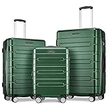 Fochier 3 Piece Expandable Luggage Sets for Women Man, Hard Shell Rolling Suitcase Set with 4 Spinner Wheels, TSA Lock, 20 24 28 Inch, Green