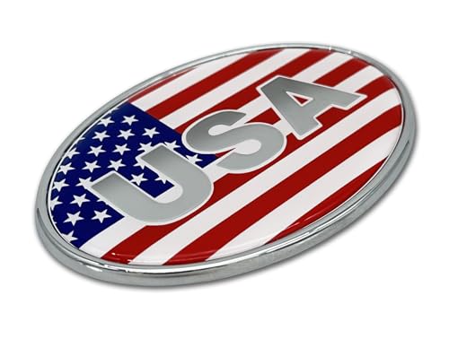 Image of Elektroplate USA Flag Oval All Metal Chrome Emblem for Cars, Trucks, and All Auto | Universal Fit at 3.6 inch x 2.5 inch | Weatherproof