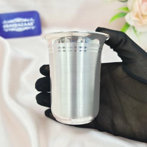 Image of Osasbazaar Pure Silver Glass Tumbler - Mehra Design - 97%-99% Pure BIS Hallmarked (Pack of 1), 150 ml