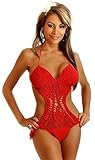 Daisy Beachwear Women's Crochet Tie-Side Monokini, Red, X-Large